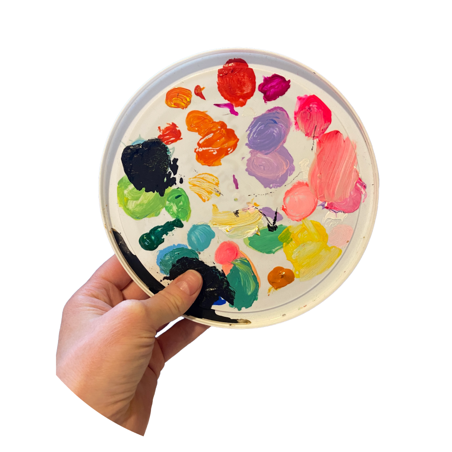 Paint palette viewed through a magnifier