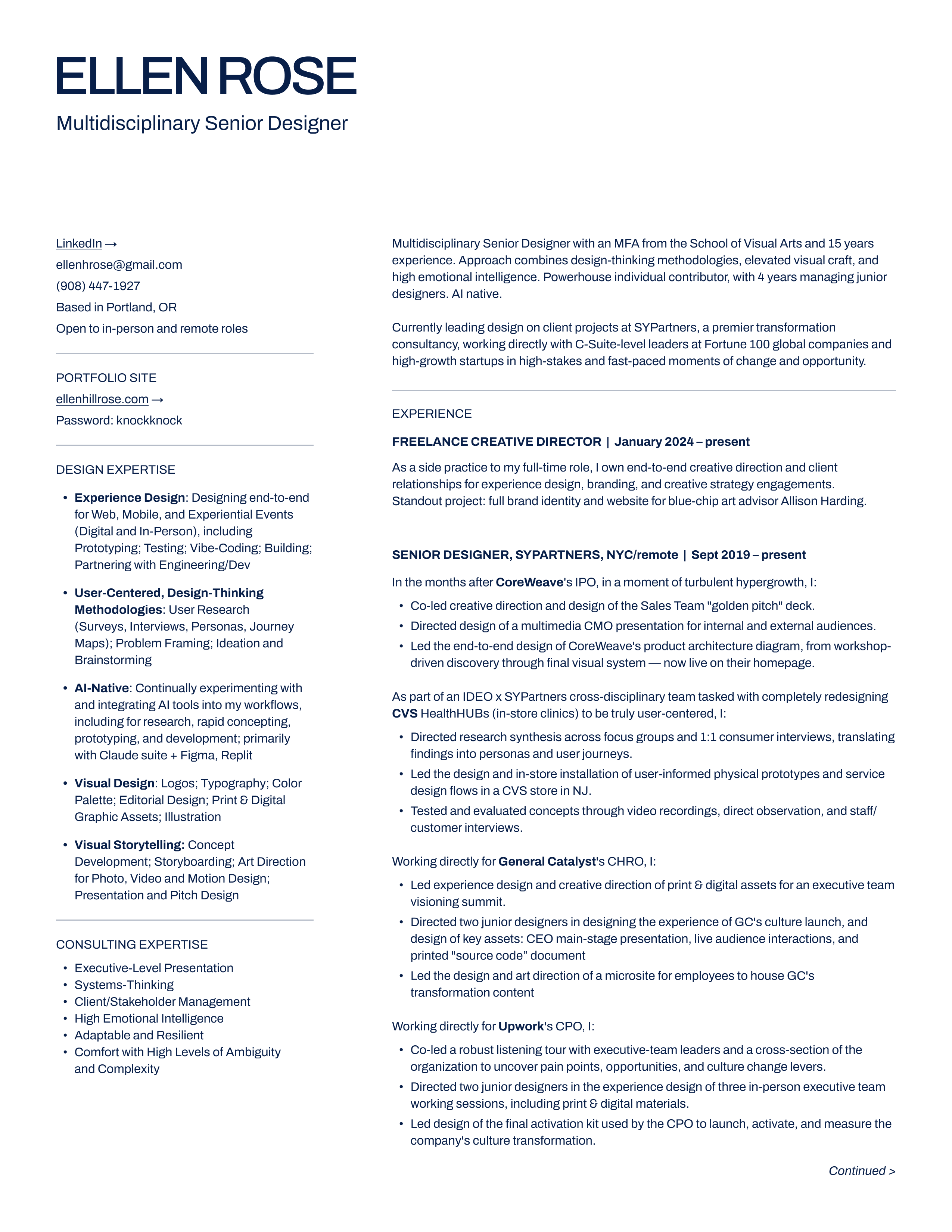 Ellen Rose resume — page 1